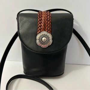 Brighton One World Black Leather Crossbody Bag with Braided Accent